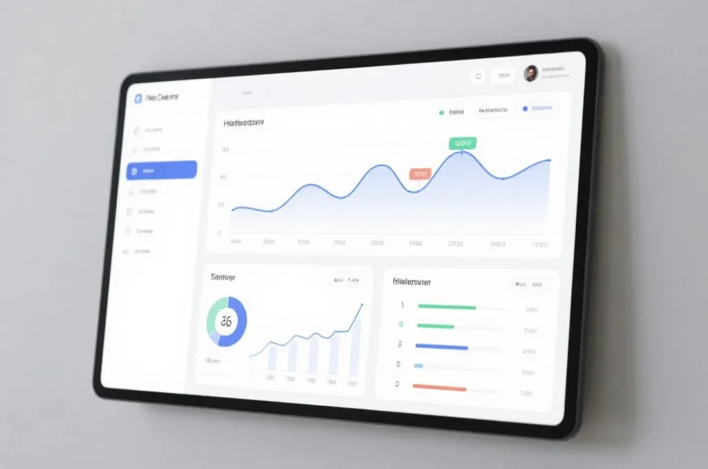 A clean digital dashboard on a screen displaying line charts and historical trend visualizations